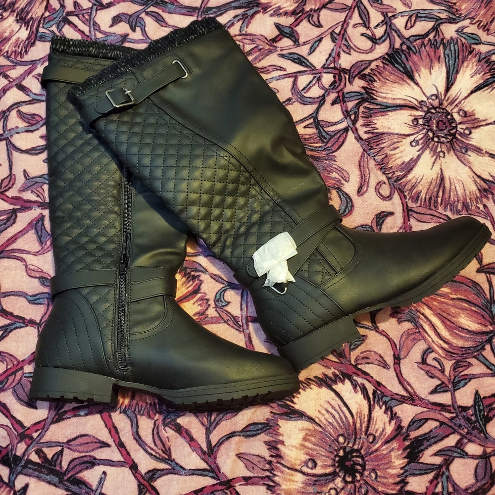 JustFab wide calf, calf high quilted boots